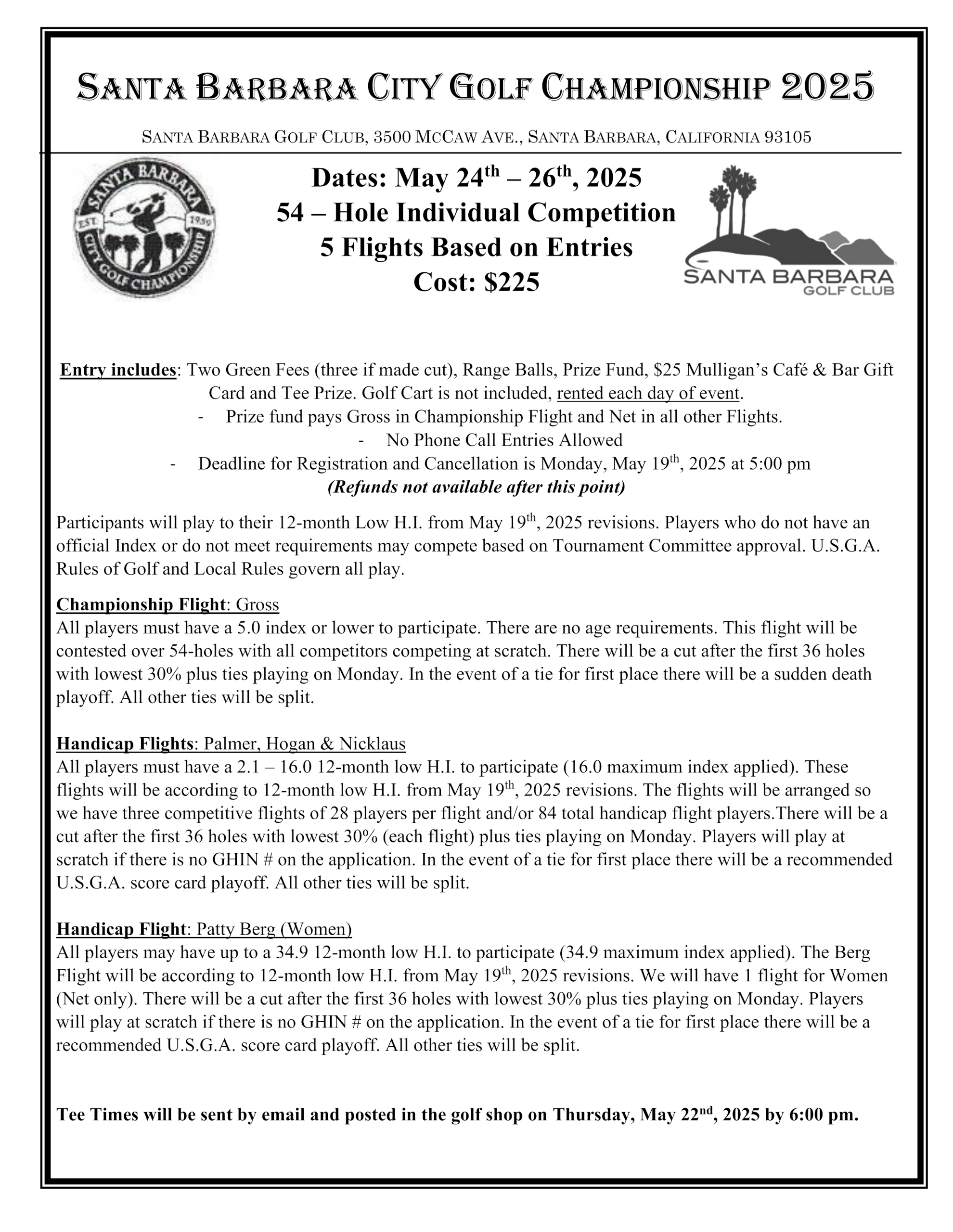 Santa Barbara Golf Club | (April 2025) SB City Entry Form (Page #1)